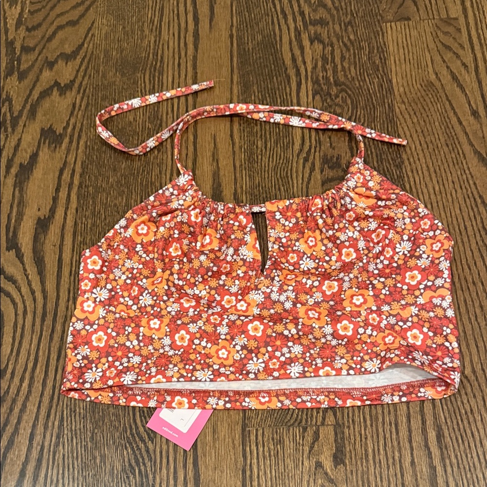 Edikted Orange Floral Halter Crop Top